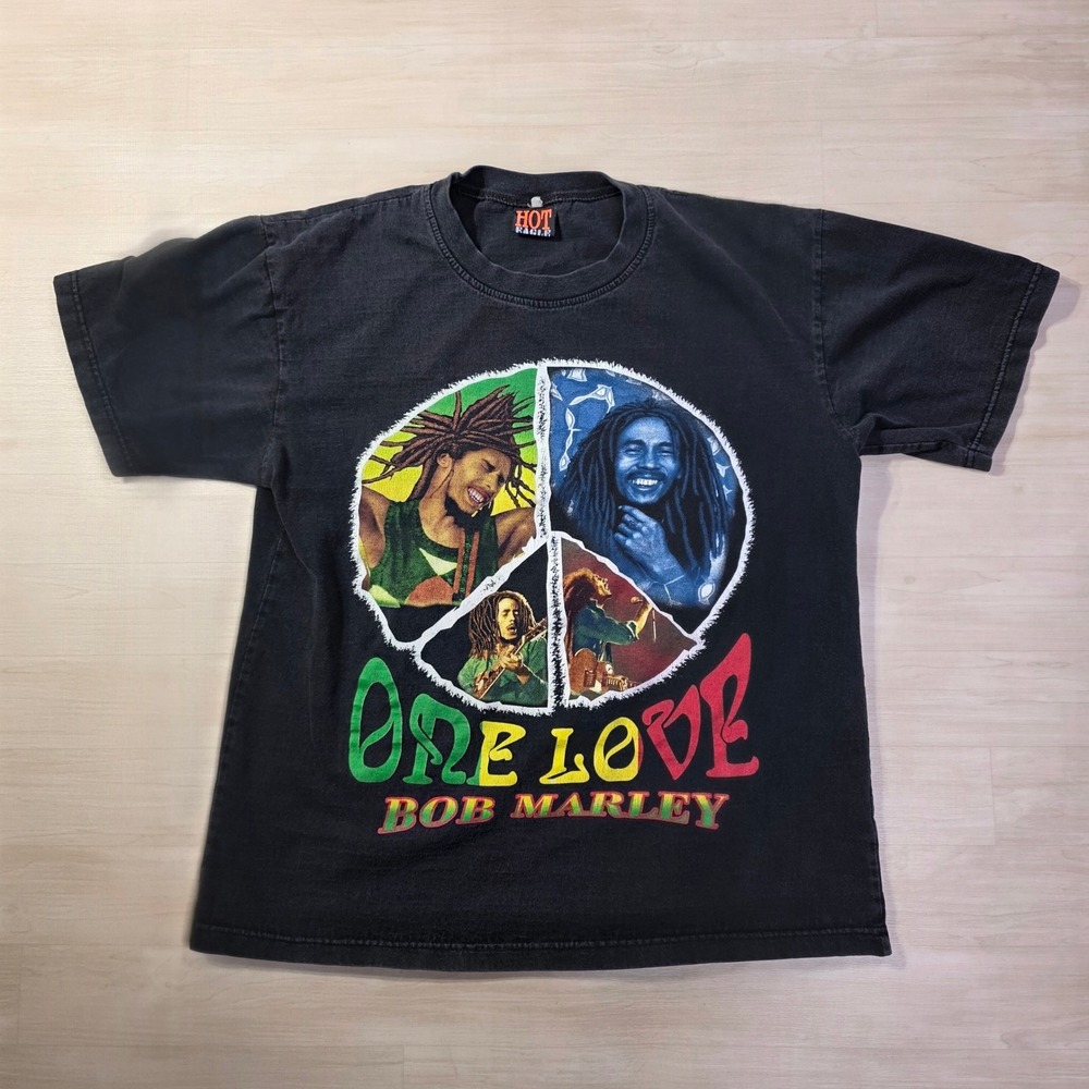 Bob‎ Marley One Love Shirt Peace Sign Black Double Sided Shirt Hot Eagle Medium